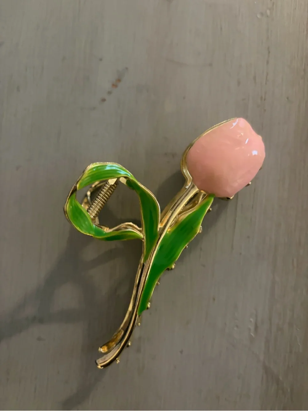 Pink Tulip hair clip with Green Leaves - Women Jewelry